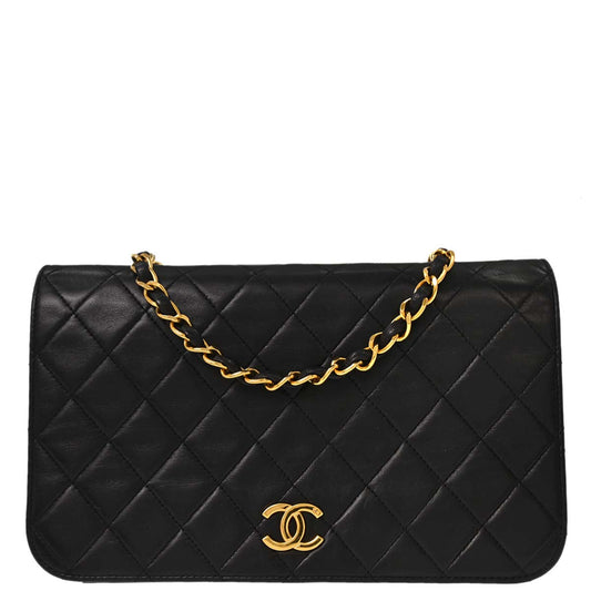 Chanel Black Lambskin Pushlock Small Full Flap Shoulder Bag