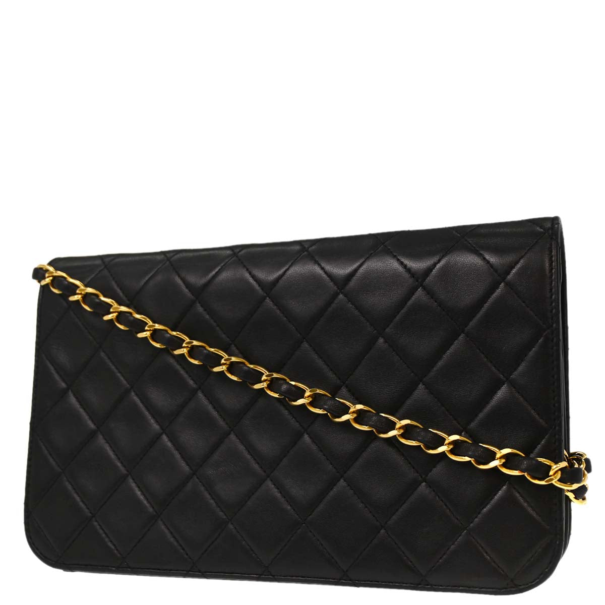 Chanel Black Lambskin Pushlock Small Full Flap Shoulder Bag