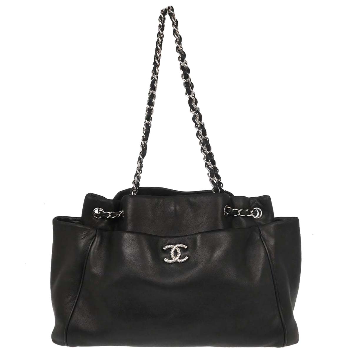 Chanel 2009-2010 Black Lambskin Tote Chain Handbag
