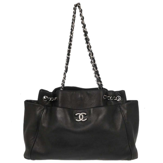 Chanel 2009-2010 Black Lambskin Tote Chain Handbag