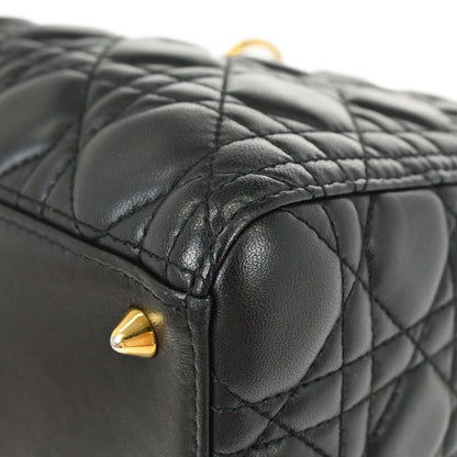 Christian Dior Black Lambskin Medium Lady Dior Cannage 2way Shoulder Handbag
