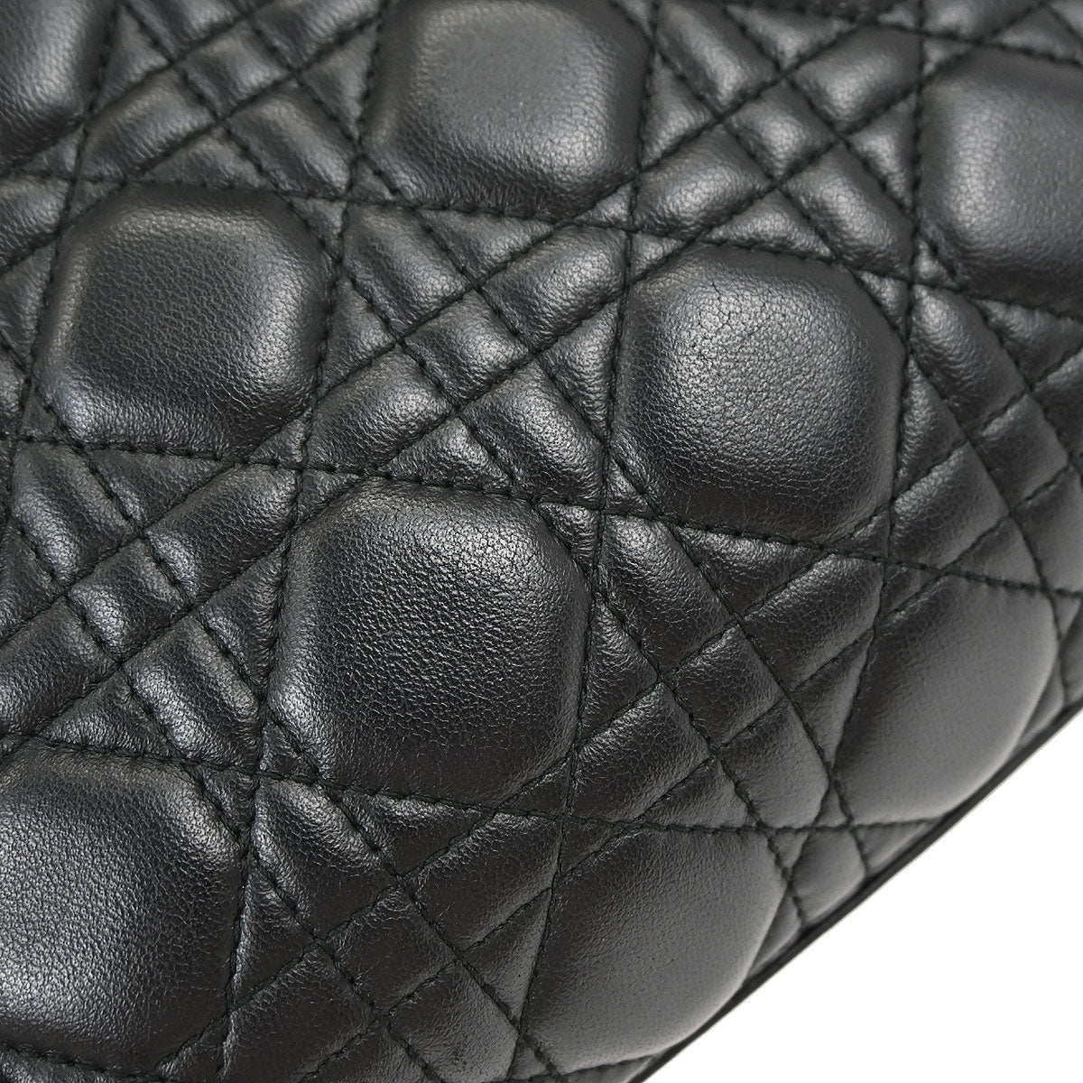 Christian Dior Black Lambskin Medium Lady Dior Cannage 2way Shoulder Handbag