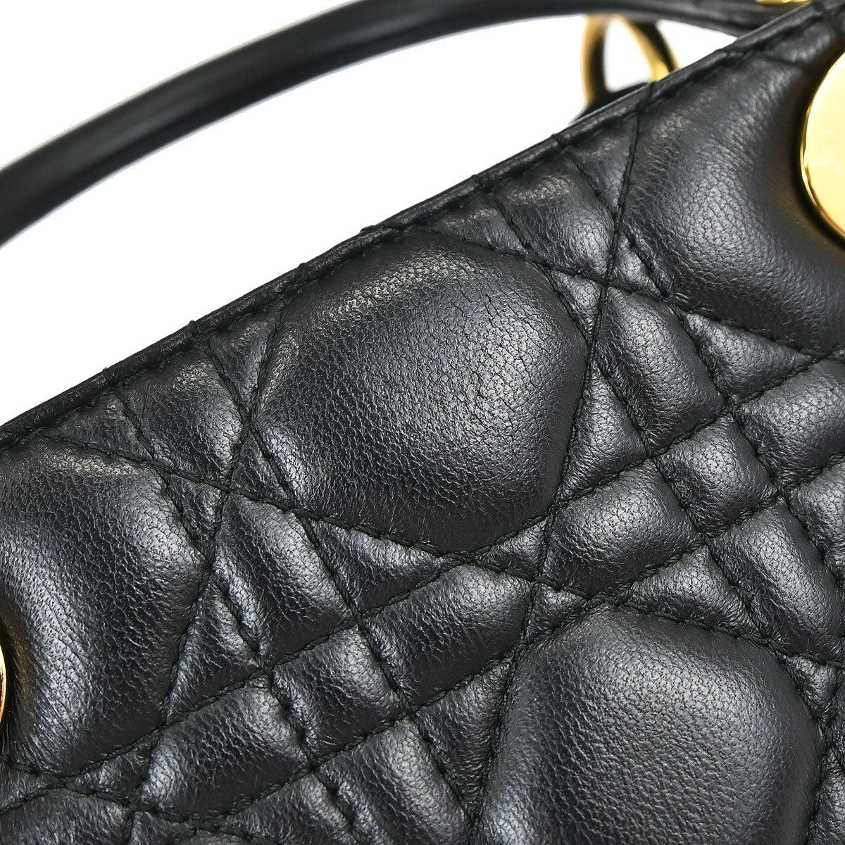 Christian Dior Black Lambskin Medium Lady Dior Cannage 2way Shoulder Handbag