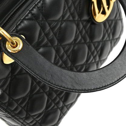 Christian Dior Black Lambskin Medium Lady Dior Cannage 2way Shoulder Handbag