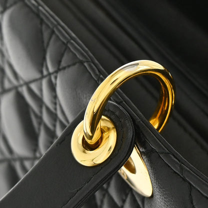 Christian Dior Black Lambskin Medium Lady Dior Cannage 2way Shoulder Handbag