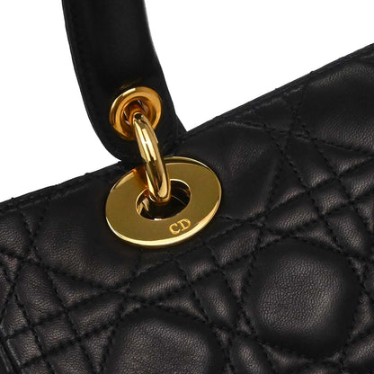 Christian Dior Black Lambskin Medium Lady Dior Cannage 2way Shoulder Handbag