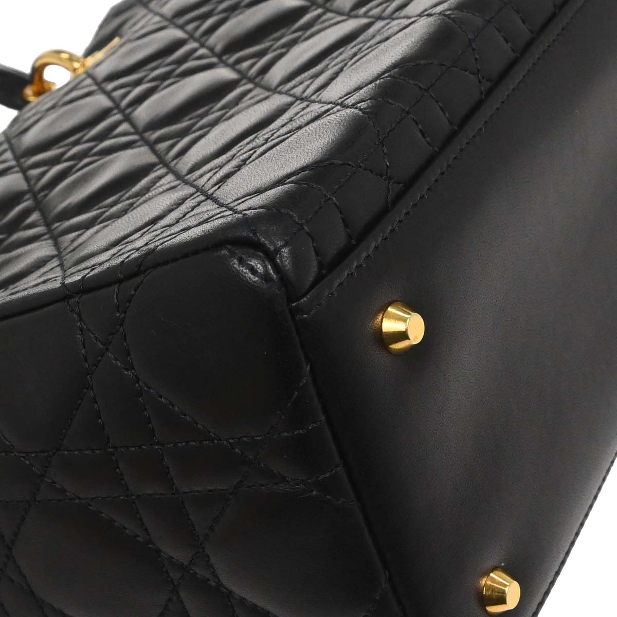 Christian Dior Black Lambskin Medium Lady Dior Cannage 2way Shoulder Handbag