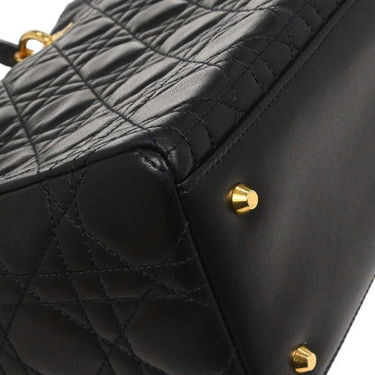 Christian Dior Black Lambskin Medium Lady Dior Cannage 2way Shoulder Handbag