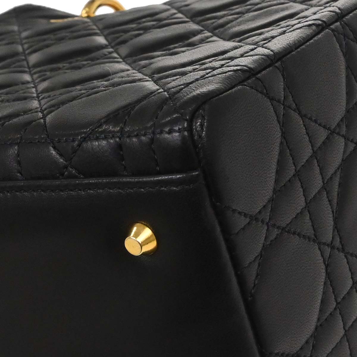 Christian Dior Black Lambskin Medium Lady Dior Cannage 2way Shoulder Handbag