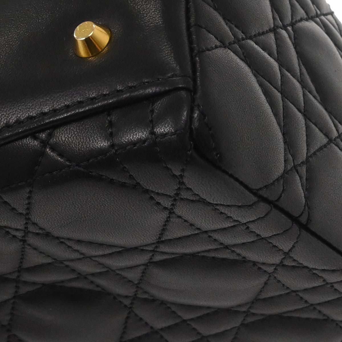 Christian Dior Black Lambskin Medium Lady Dior Cannage 2way Shoulder Handbag