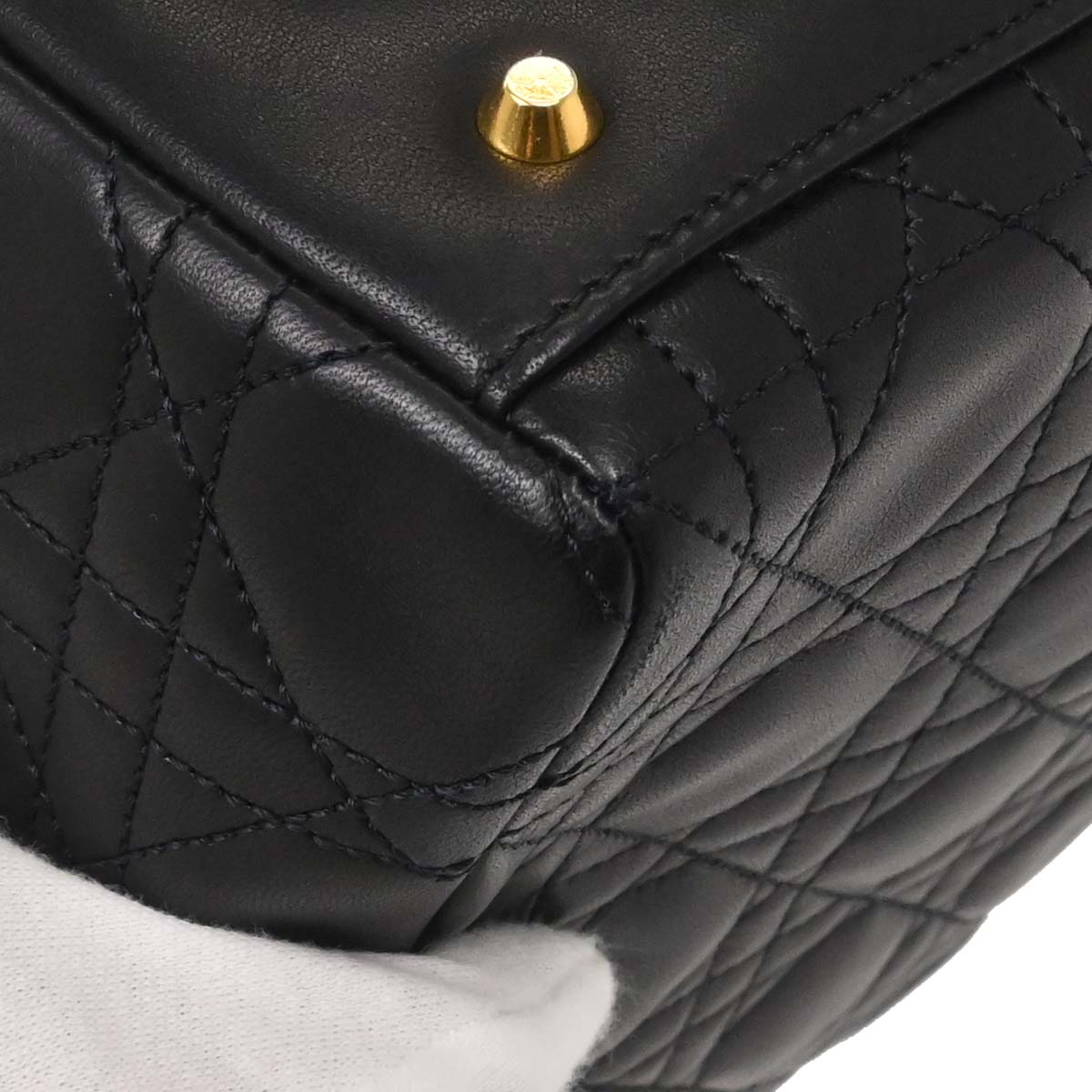 Christian Dior Black Lambskin Medium Lady Dior Cannage 2way Shoulder Handbag