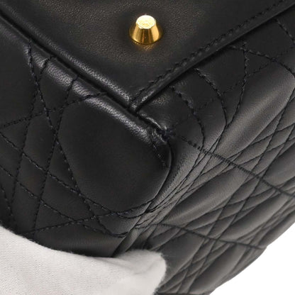 Christian Dior Black Lambskin Medium Lady Dior Cannage 2way Shoulder Handbag