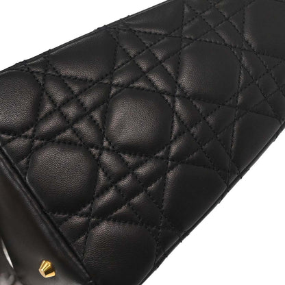 Christian Dior Black Lambskin Medium Lady Dior Cannage 2way Shoulder Handbag