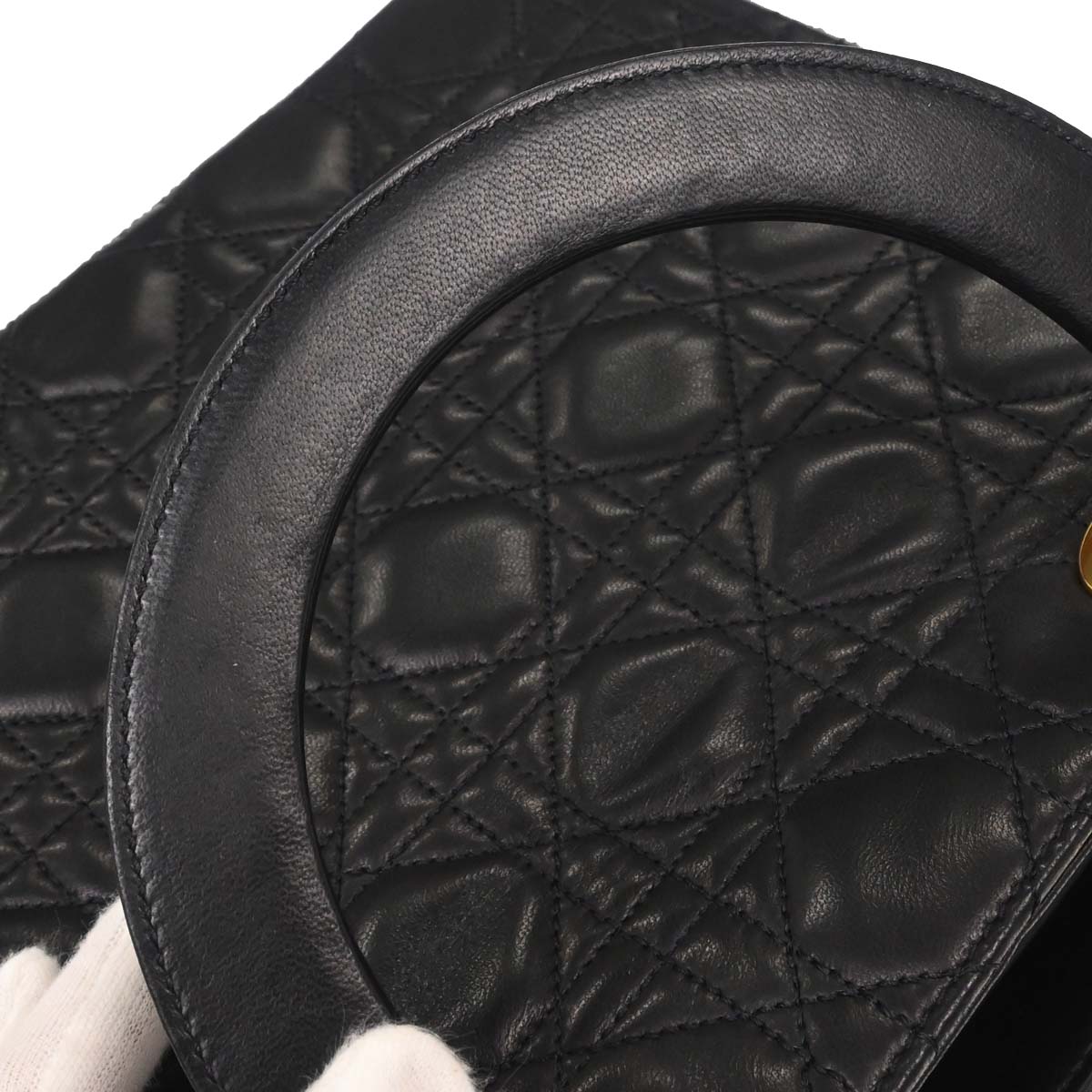 Christian Dior Black Lambskin Medium Lady Dior Cannage 2way Shoulder Handbag