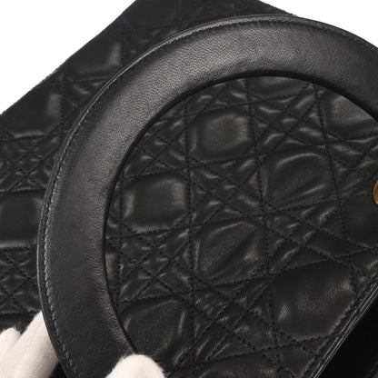 Christian Dior Black Lambskin Medium Lady Dior Cannage 2way Shoulder Handbag