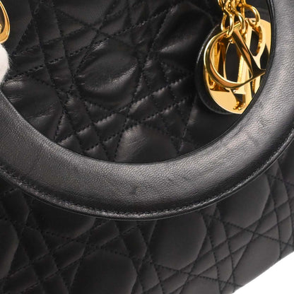 Christian Dior Black Lambskin Medium Lady Dior Cannage 2way Shoulder Handbag