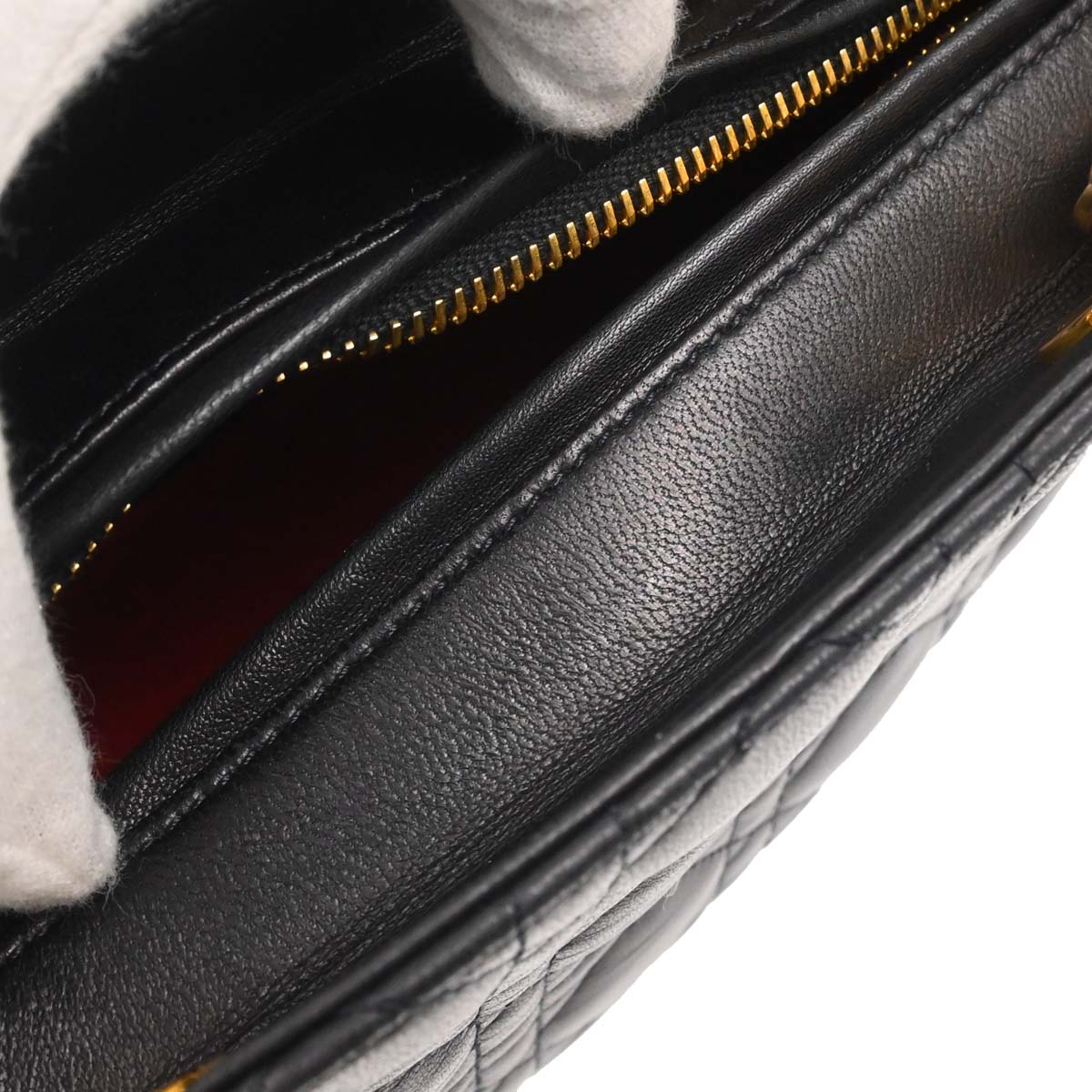 Christian Dior Black Lambskin Medium Lady Dior Cannage 2way Shoulder Handbag