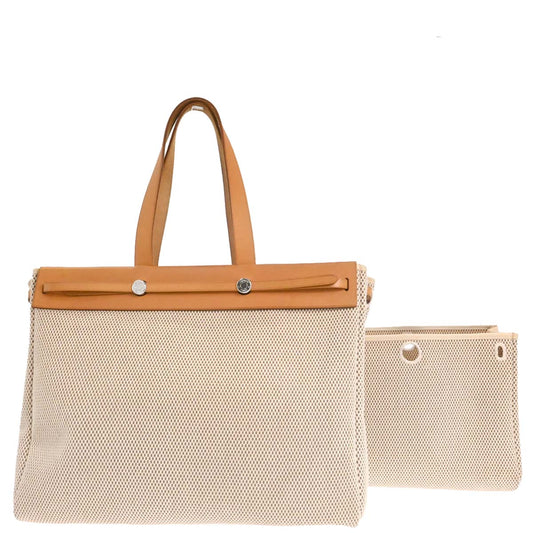 Hermes Beige Toile GM Herbag Cabas MM 2 in 1 Tote Bag