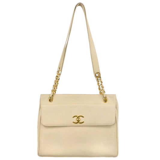 Chanel 1994-1996 Ivory Caviar Skin Shoulder Tote Bag