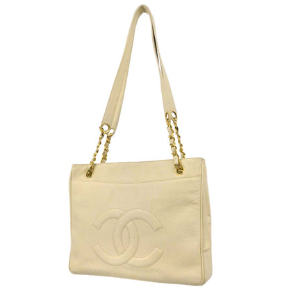 Chanel 1994-1996 Ivory Caviar Skin Shoulder Tote Bag