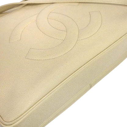 Chanel 1994-1996 Ivory Caviar Skin Shoulder Tote Bag