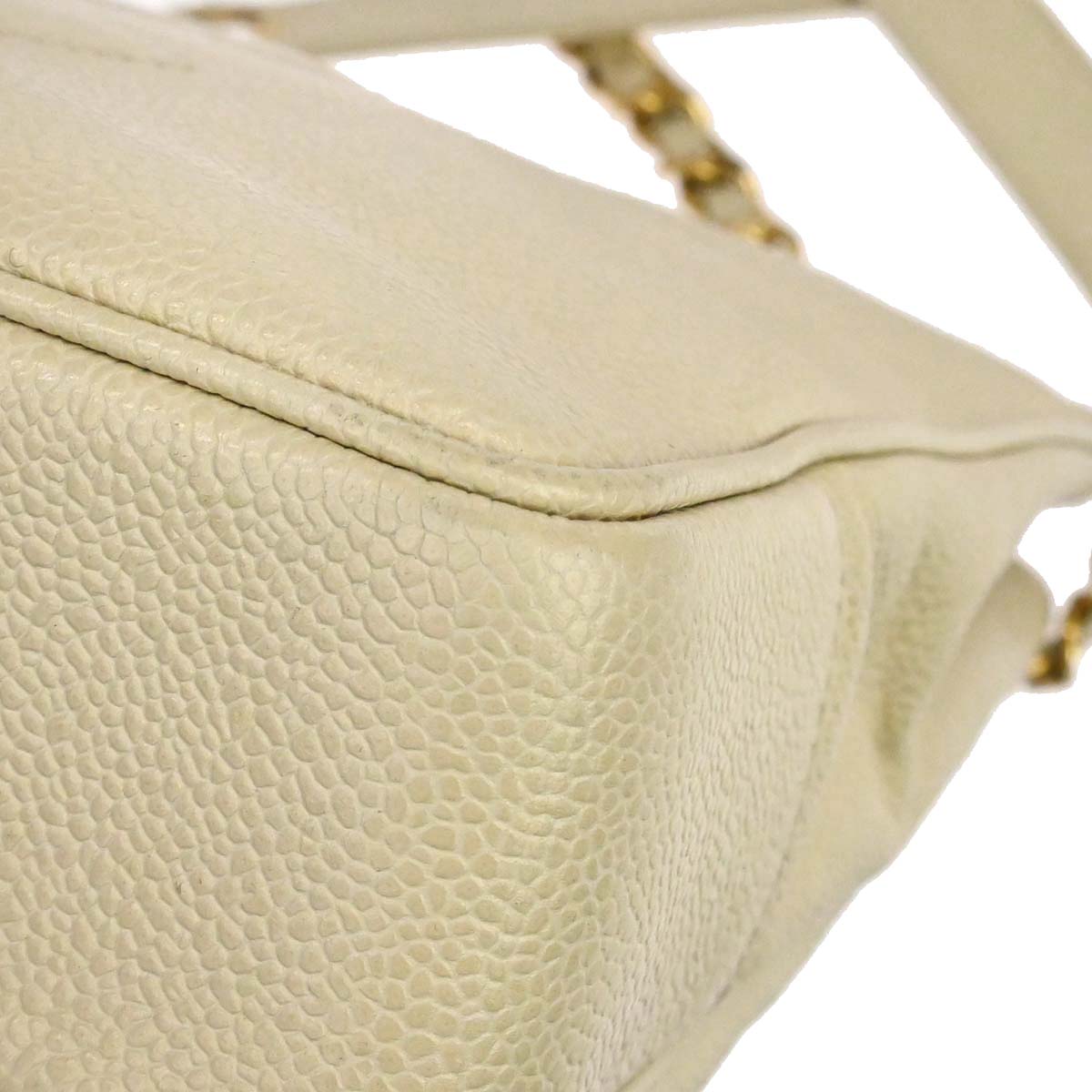 Chanel 1994-1996 Ivory Caviar Skin Shoulder Tote Bag