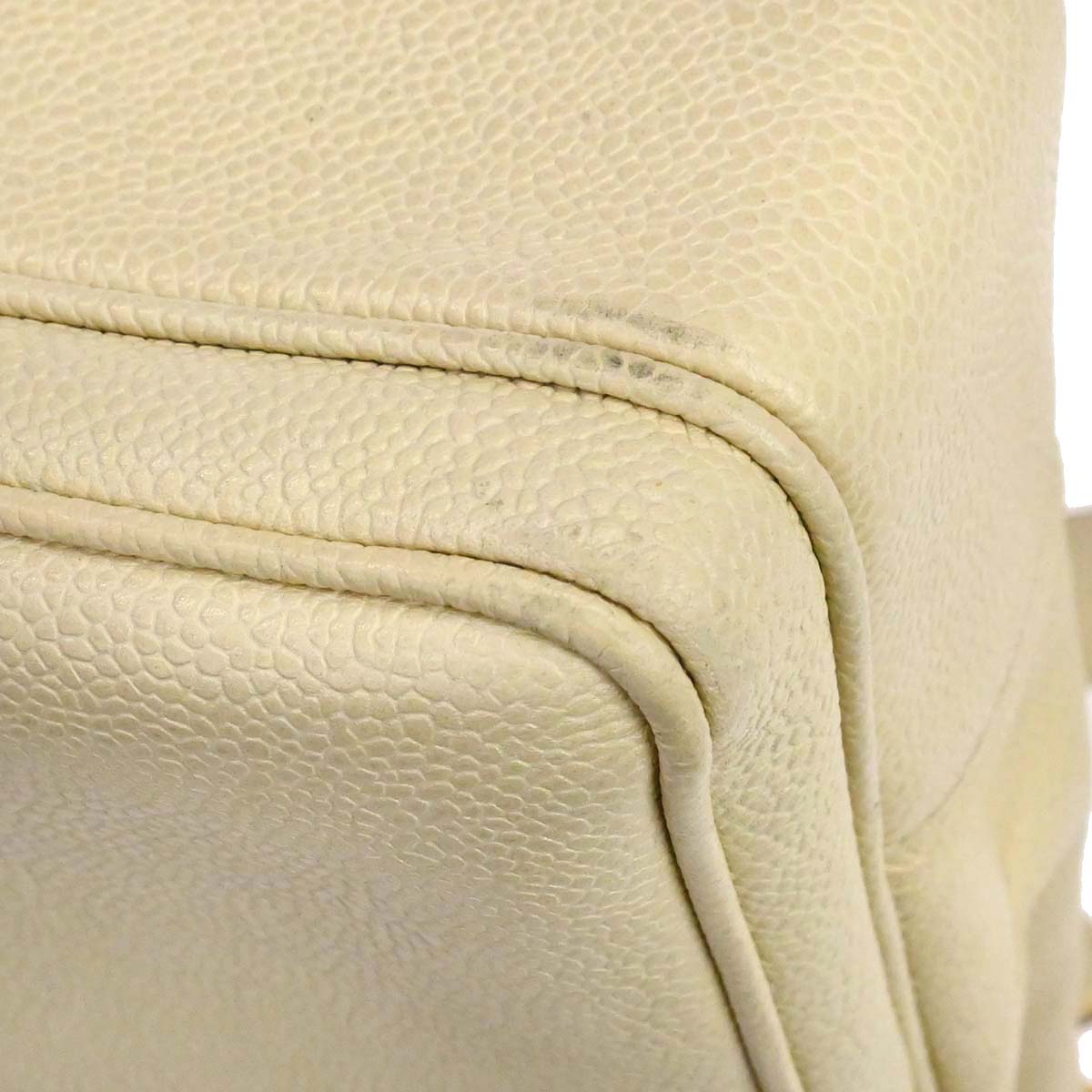 Chanel 1994-1996 Ivory Caviar Skin Shoulder Tote Bag