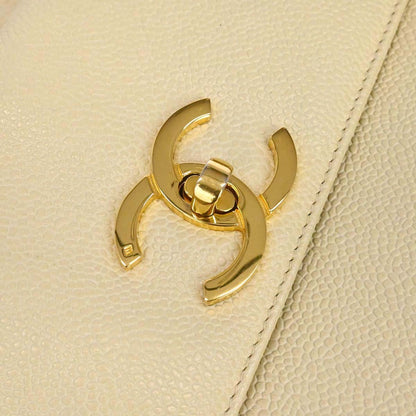 Chanel 1994-1996 Ivory Caviar Skin Shoulder Tote Bag