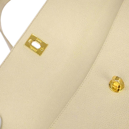 Chanel 1994-1996 Ivory Caviar Skin Shoulder Tote Bag