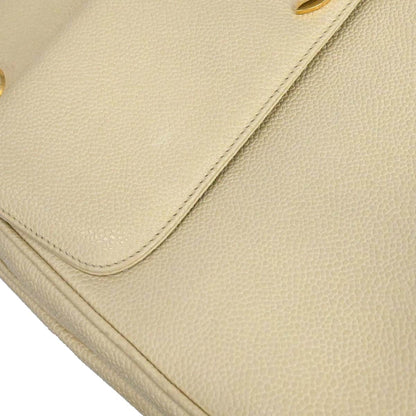 Chanel 1994-1996 Ivory Caviar Skin Shoulder Tote Bag