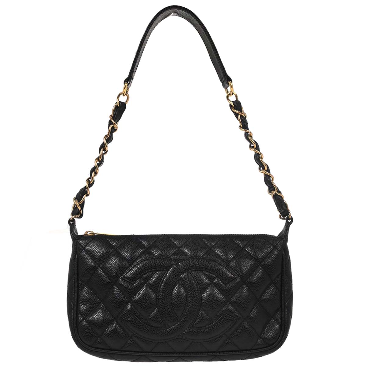 Chanel 2002-2003 Black Caviar Skin Chain Handbag