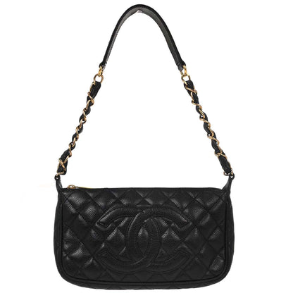 Chanel 2002-2003 Black Caviar Skin Chain Handbag