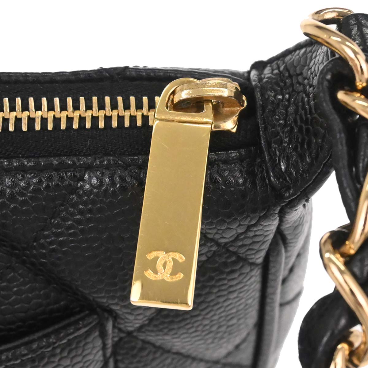 Chanel 2002-2003 Black Caviar Skin Chain Handbag
