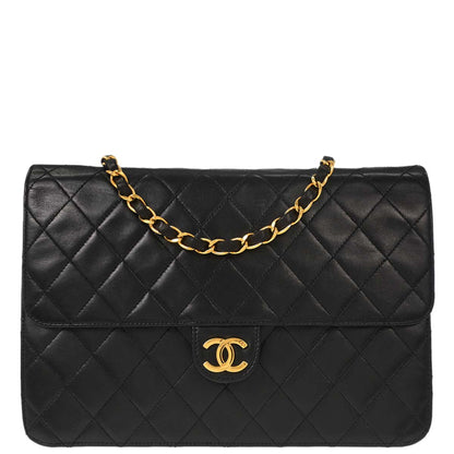 Chanel Black Lambskin Pushlock Medium Half Flap Shoulder Bag