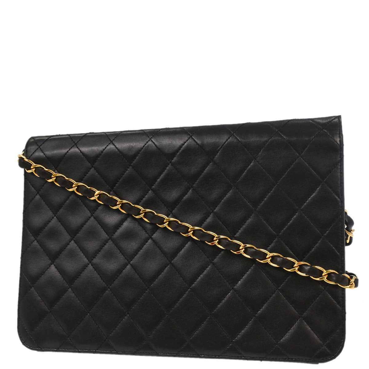 Chanel Black Lambskin Pushlock Medium Half Flap Shoulder Bag