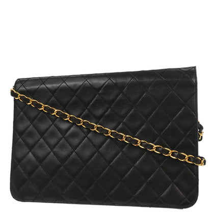 Chanel Black Lambskin Pushlock Medium Half Flap Shoulder Bag
