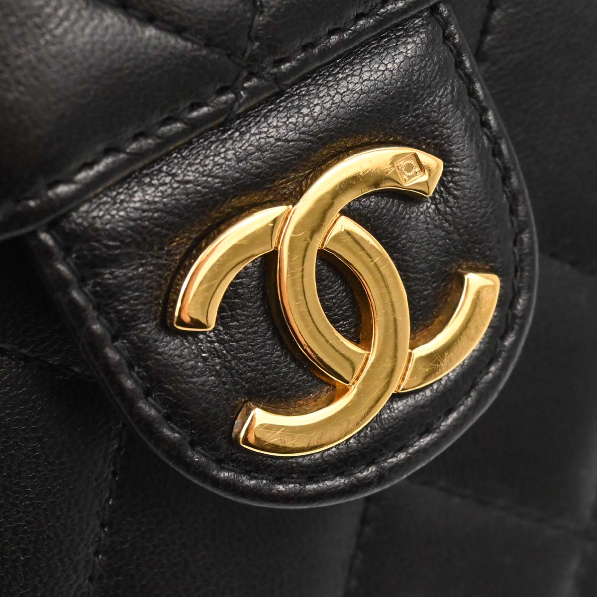 Chanel Black Lambskin Pushlock Medium Half Flap Shoulder Bag