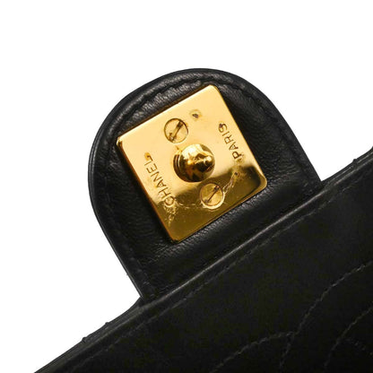 Chanel Black Lambskin Pushlock Medium Half Flap Shoulder Bag