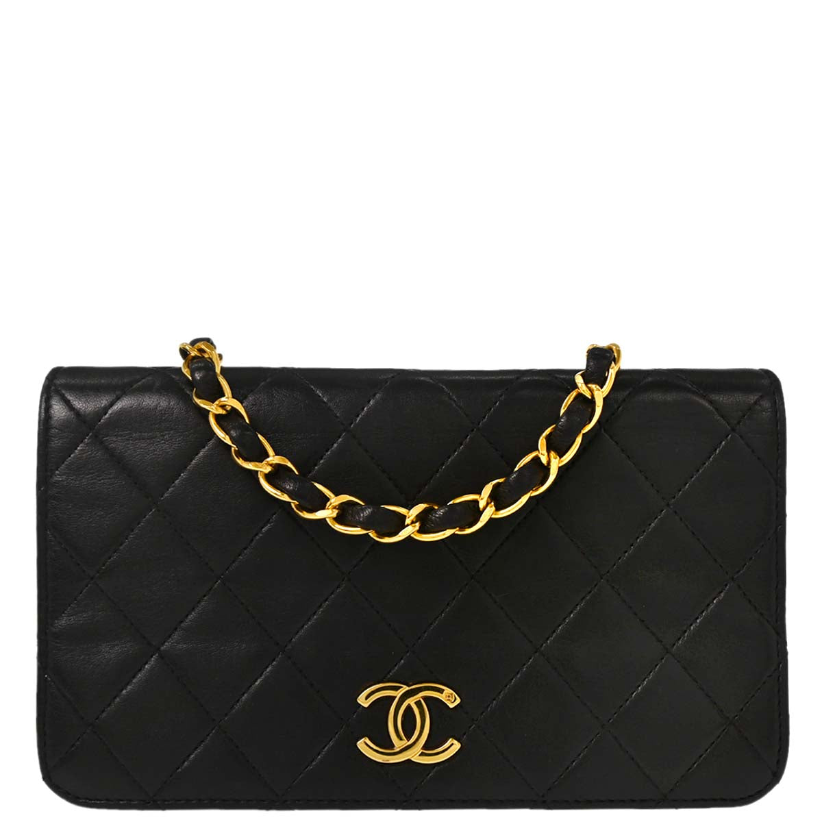 Chanel Black Lambskin Pushlock Mini Full Flap Shoulder Bag