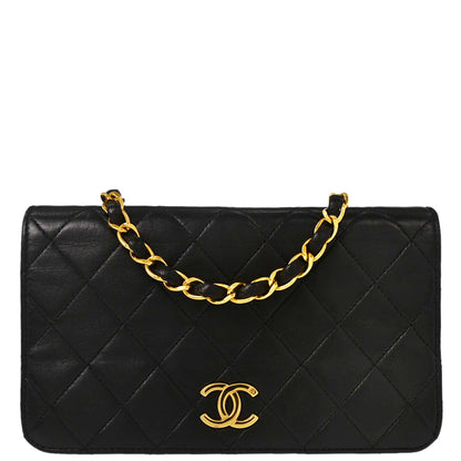 Chanel Black Lambskin Pushlock Mini Full Flap Shoulder Bag