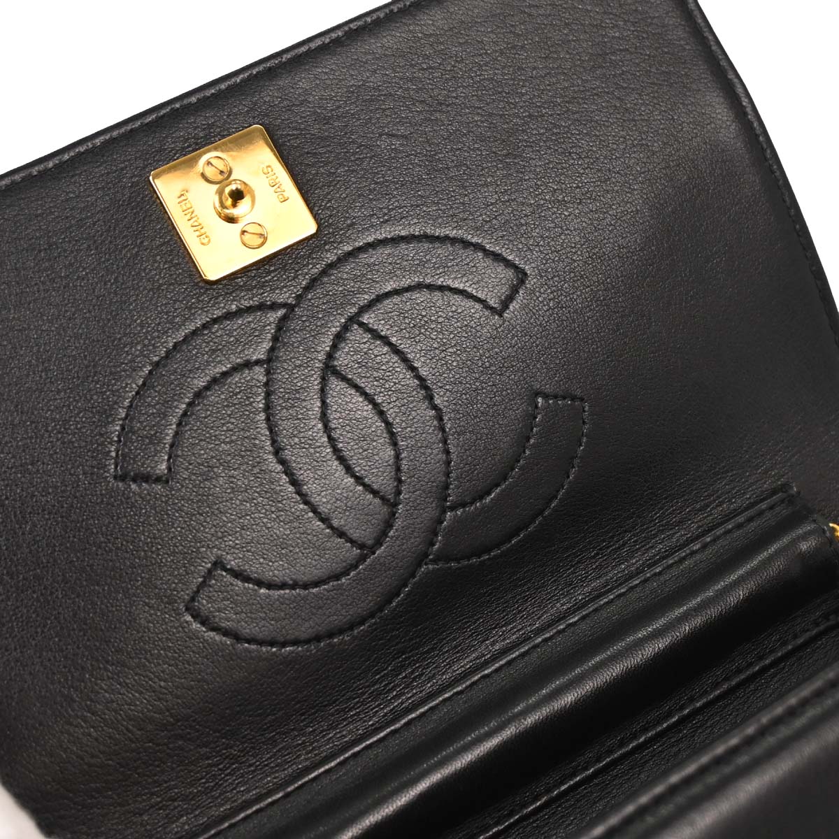 Chanel Black Lambskin Pushlock Mini Full Flap Shoulder Bag
