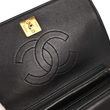 Chanel Black Lambskin Pushlock Mini Full Flap Shoulder Bag