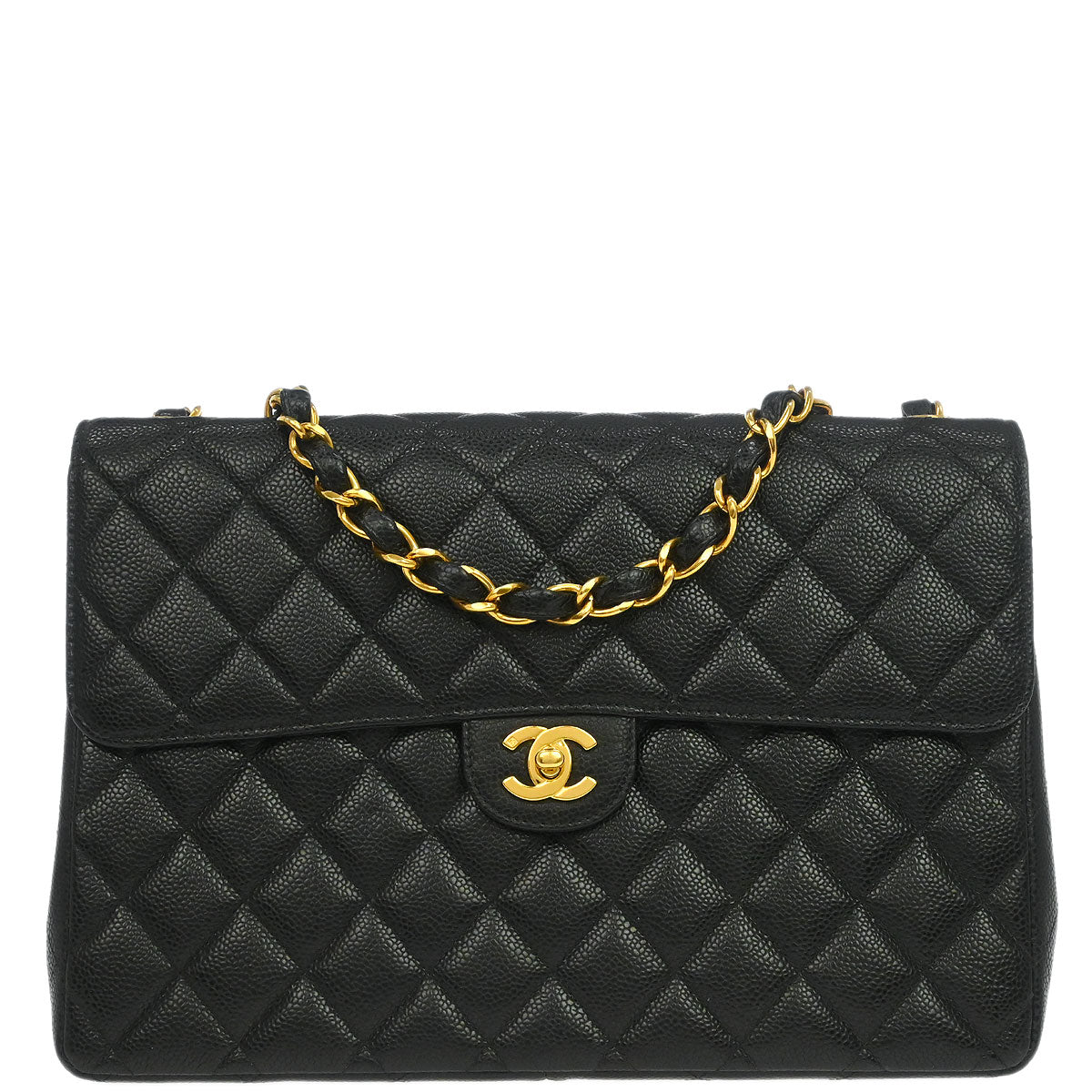 Chanel Black Caviar Skin Jumbo Classic Flap Shoulder Bag