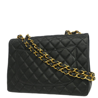 Chanel Black Caviar Skin Jumbo Classic Flap Shoulder Bag
