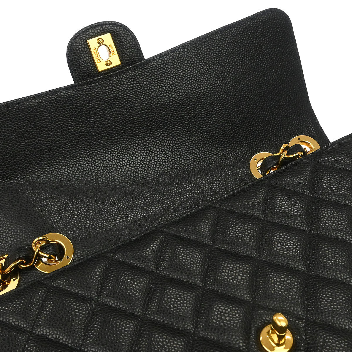 Chanel Black Caviar Skin Jumbo Classic Flap Shoulder Bag