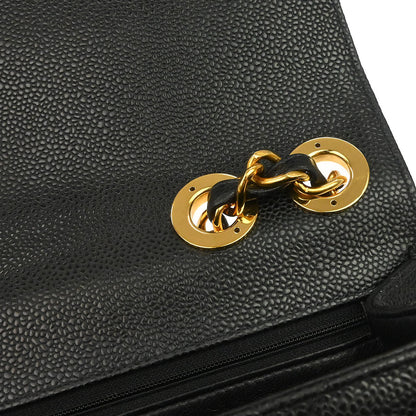 Chanel Black Caviar Skin Jumbo Classic Flap Shoulder Bag