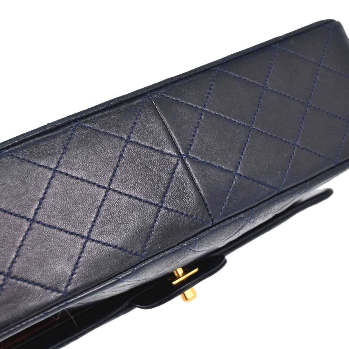 Chanel 1989-1991 Navy Lambskin Double Flap Medium Shoulder Bag