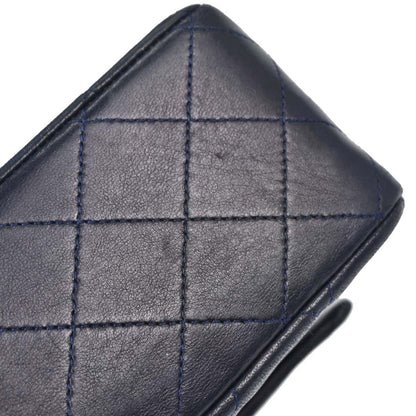 Chanel 1989-1991 Navy Lambskin Double Flap Medium Shoulder Bag