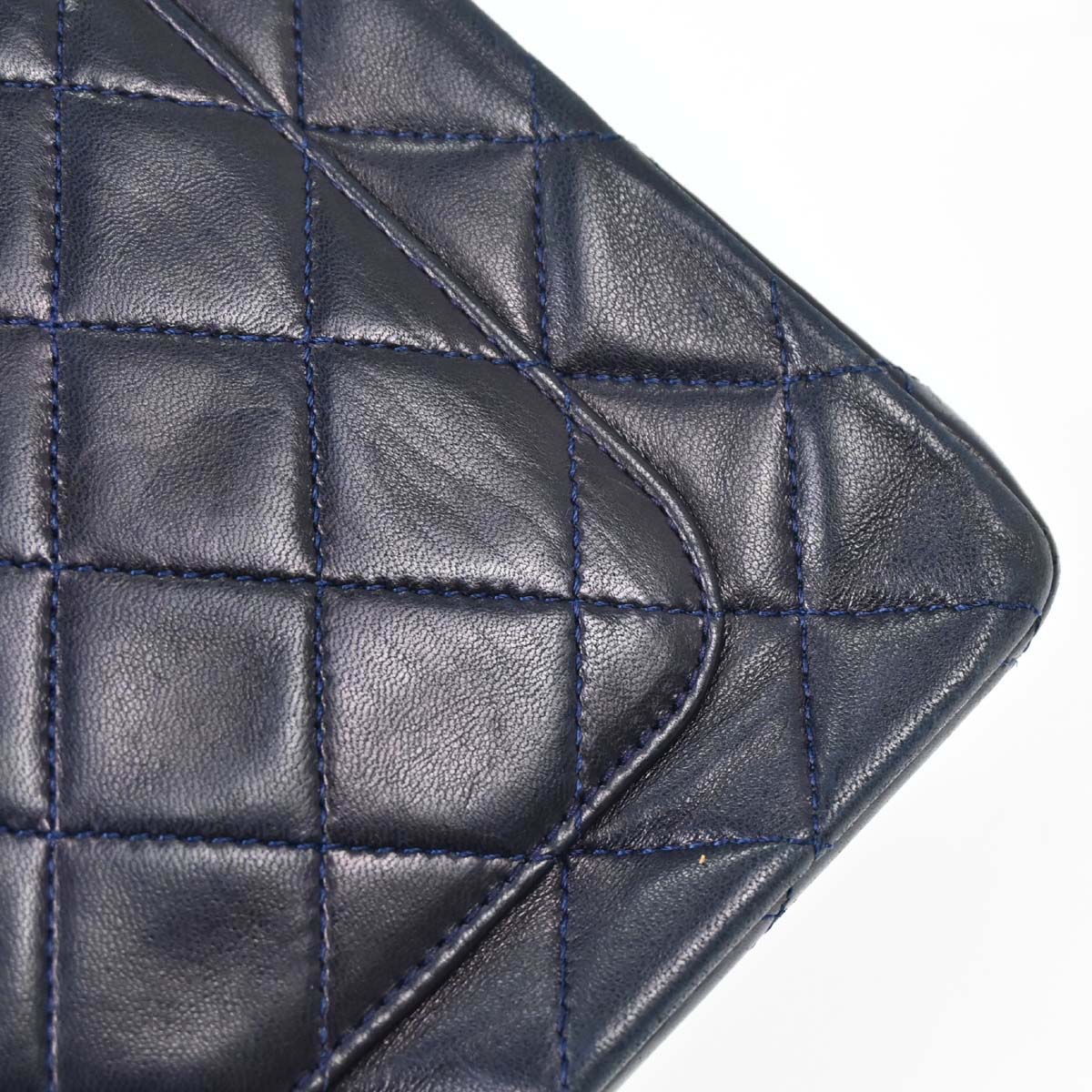 Chanel 1989-1991 Navy Lambskin Double Flap Medium Shoulder Bag