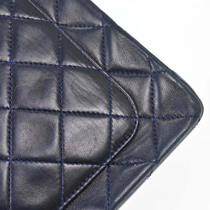 Chanel 1989-1991 Navy Lambskin Double Flap Medium Shoulder Bag